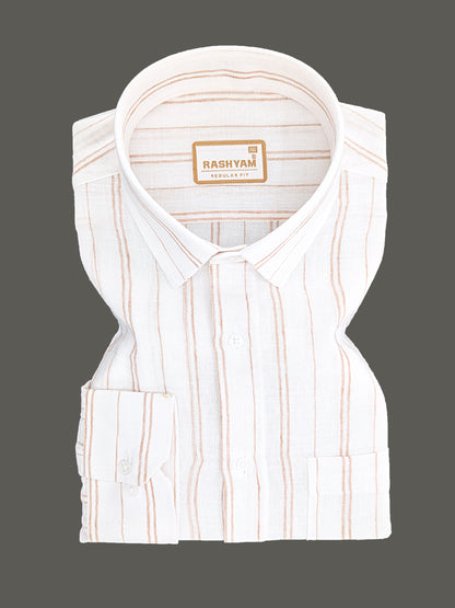 Milano Saffron Double Line On White Formal Shirt For Men