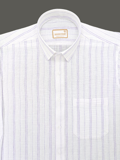 Milano Light Purple Double Line On White Formal Shirt For Men