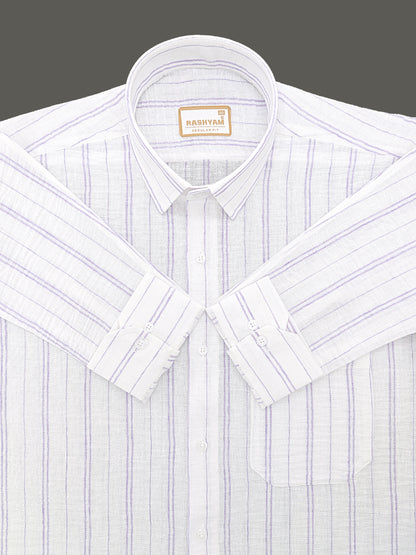 Milano Light Purple Double Line On White Formal Shirt For Men