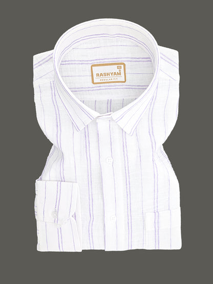 Milano Light Purple Double Line On White Formal Shirt For Men