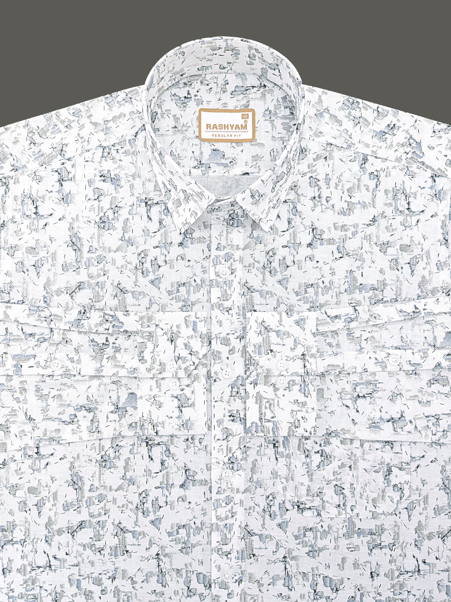 Premium Linen Cotton Abstract Mist Print On White Shirt For men