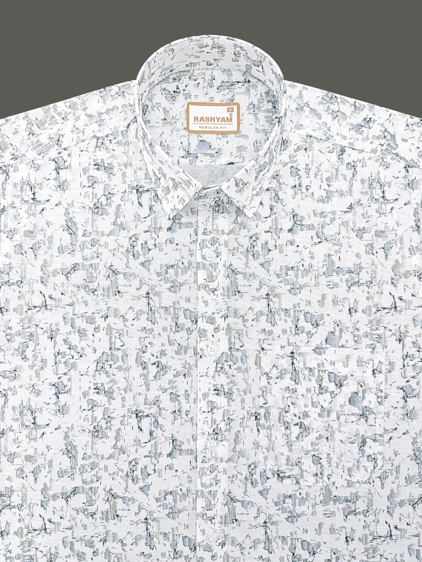 Premium Linen Cotton Abstract Mist Print On White Shirt For men
