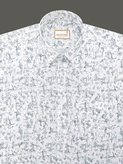 Premium Linen Cotton Abstract Mist Print On White Shirt For men
