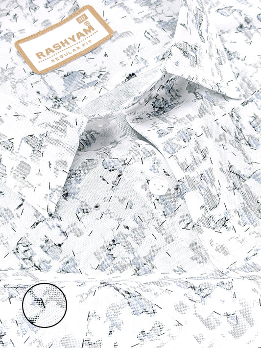 Premium Linen Cotton Abstract Mist Print On White Shirt For men