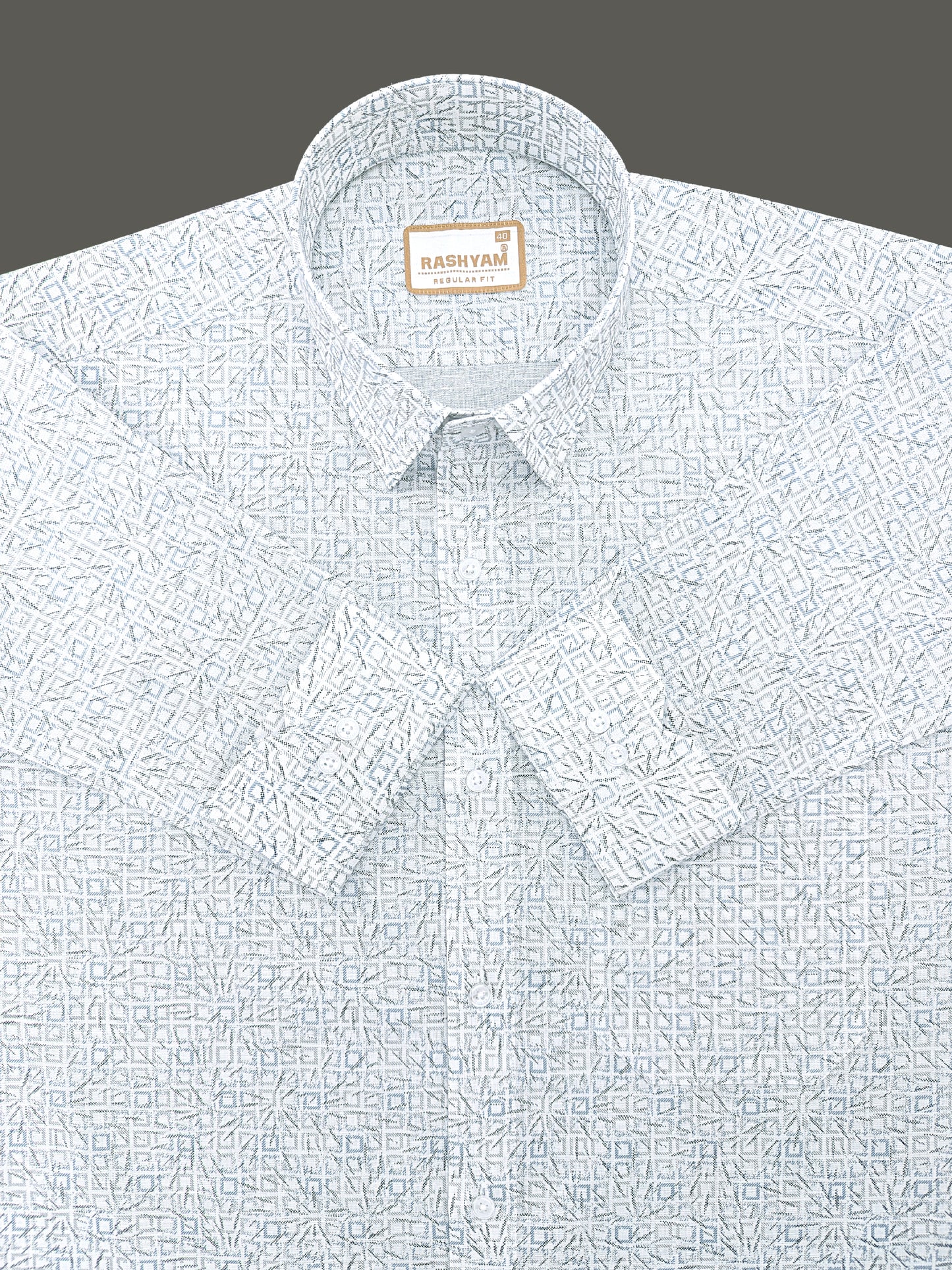 Premium Linen Cotton Arctic Geometry Print On White Shirt for men