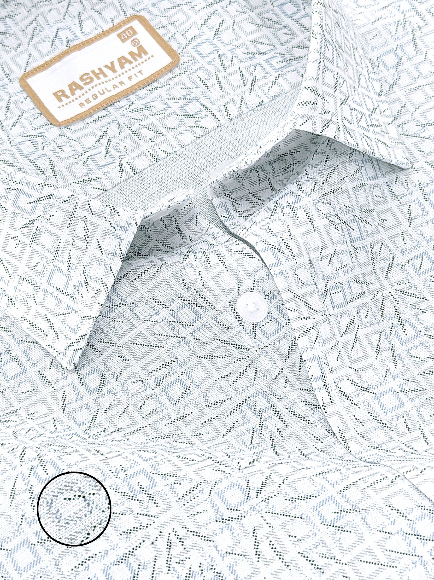 Premium Linen Cotton Arctic Geometry Print On White Shirt for men