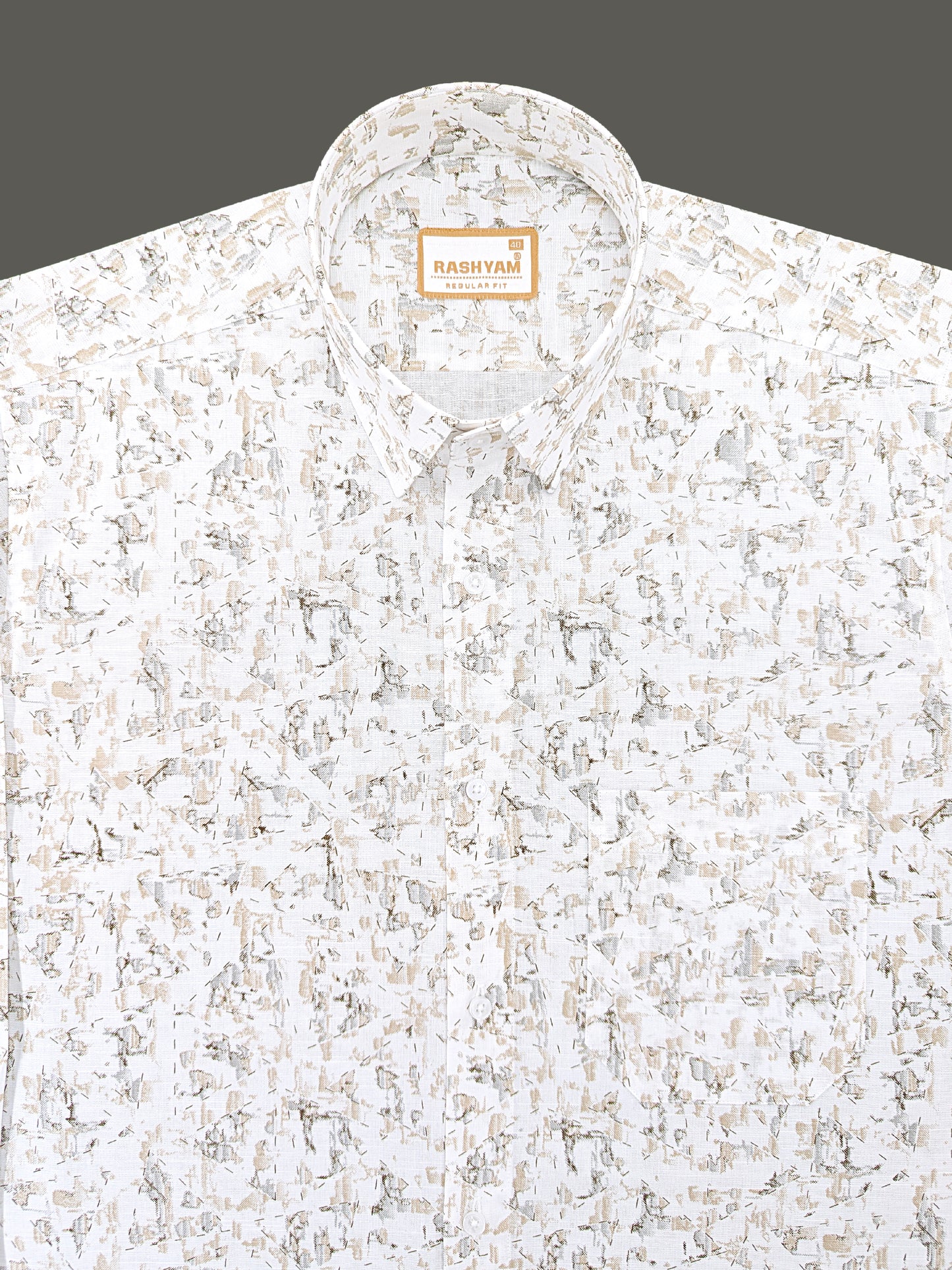 Premium Linen Cotton Latte Mist Print On White Shirt For Men