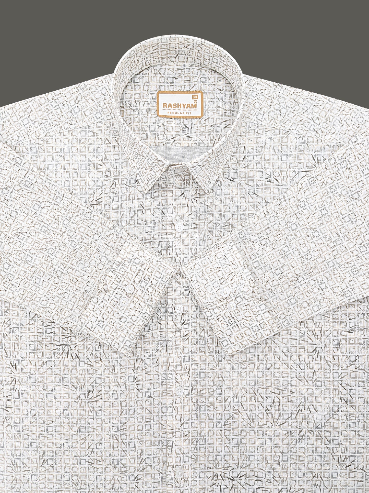 Premium Linen Cotton Abstract Tribal Geo Pattern On White Shirt for men