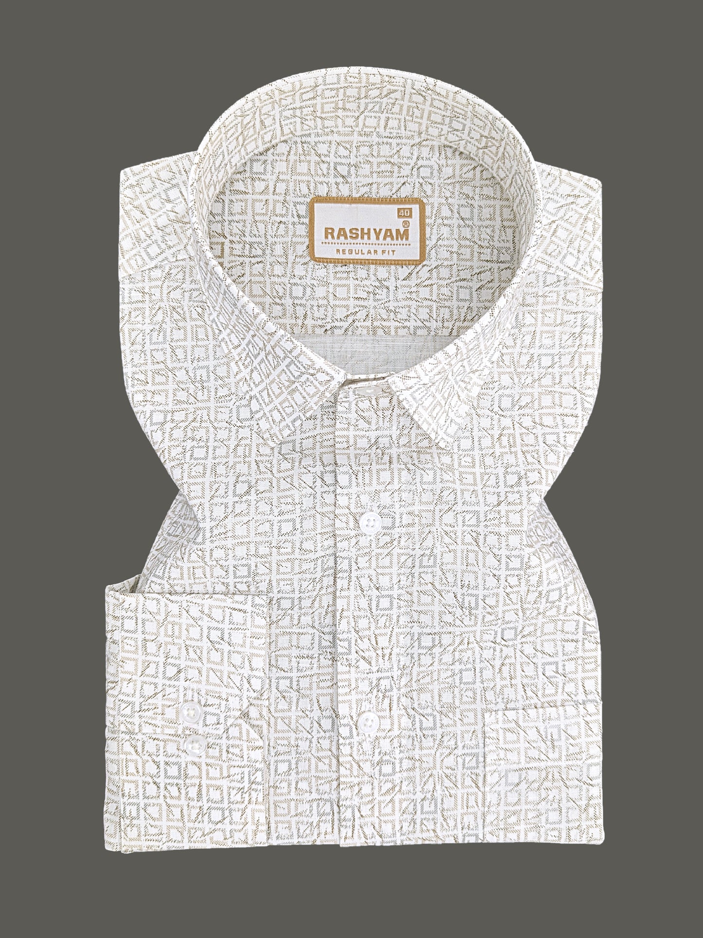 Premium Linen Cotton Abstract Tribal Geo Pattern On White Shirt for men