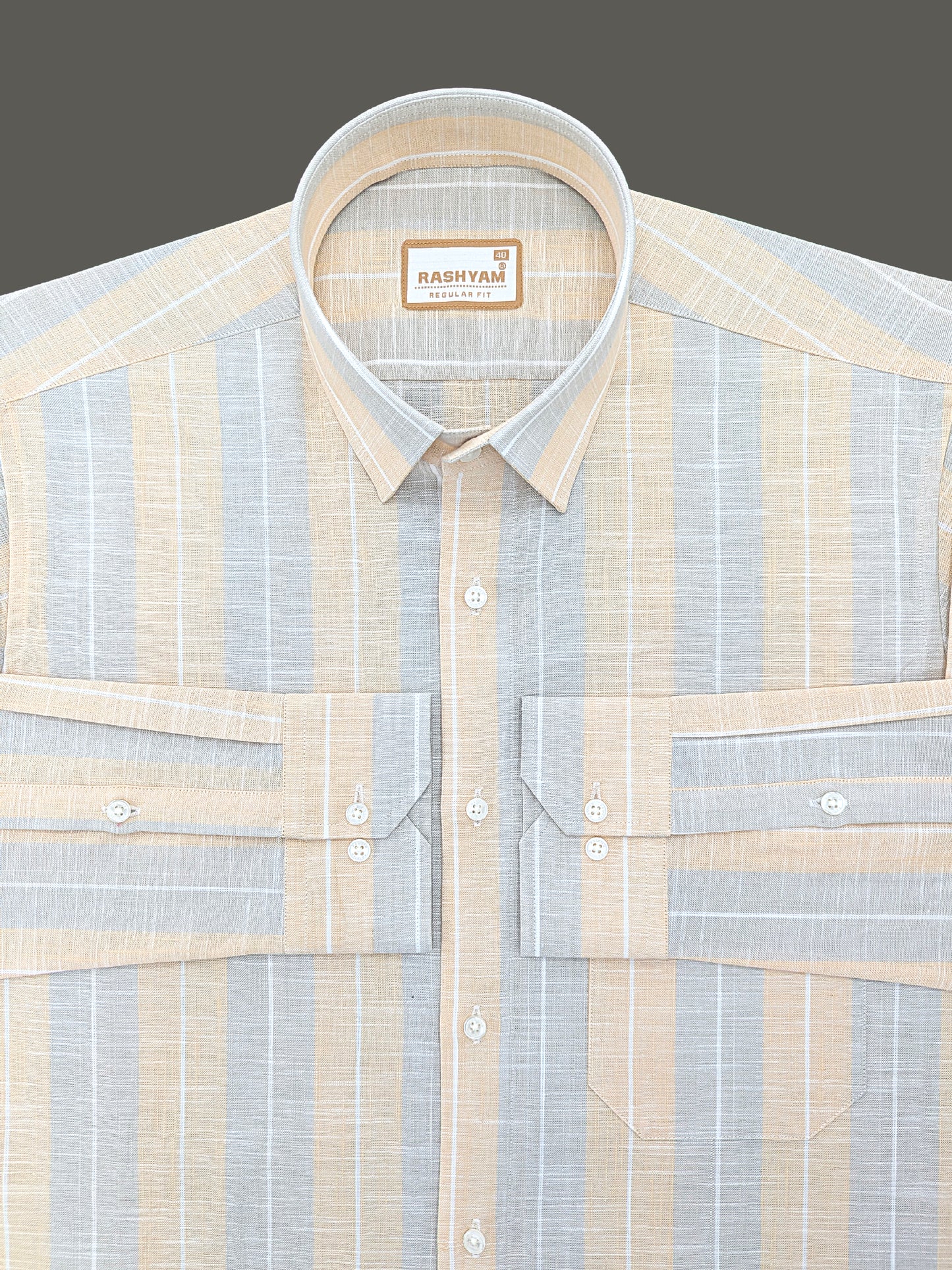 Premium Linen Cotton Mustard With Grey Formal Shirt For Men