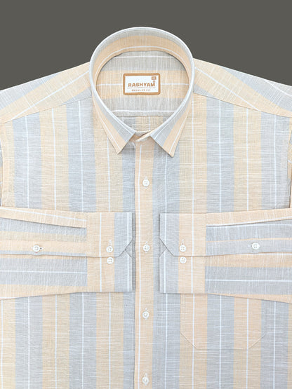 Premium Linen Cotton Mustard With Grey Formal Shirt For Men