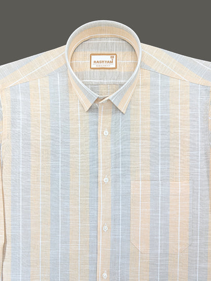 Premium Linen Cotton Mustard With Grey Formal Shirt For Men