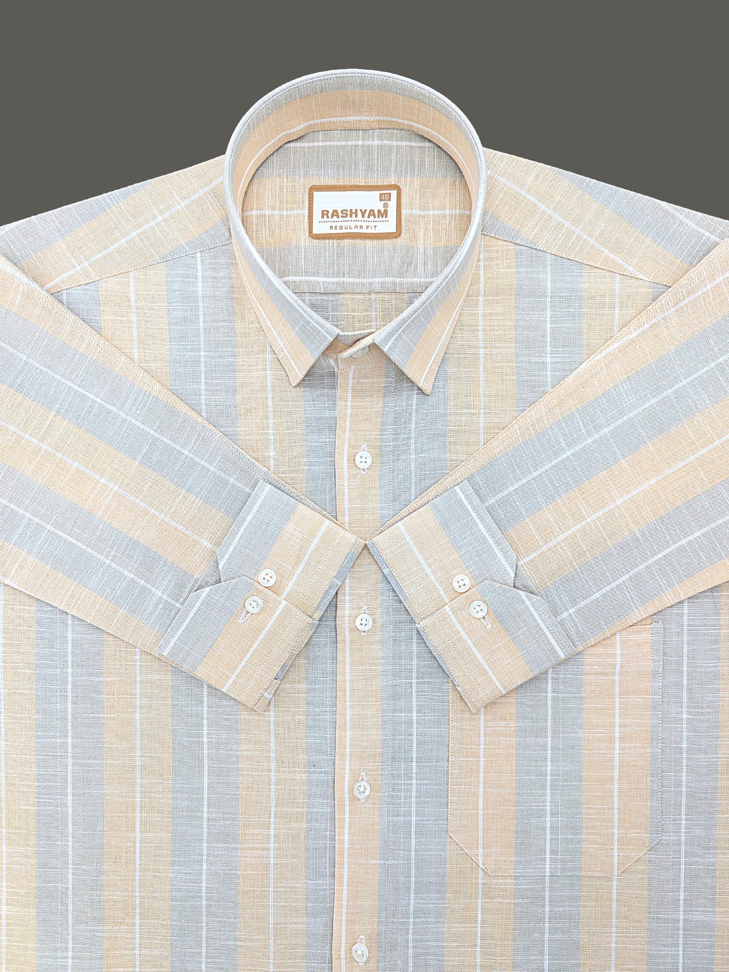 Premium Linen Cotton Mustard With Grey Formal Shirt For Men