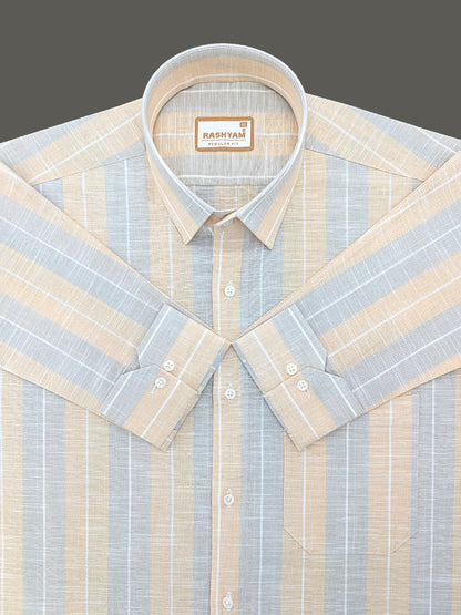 Premium Linen Cotton Mustard With Grey Formal Shirt For Men
