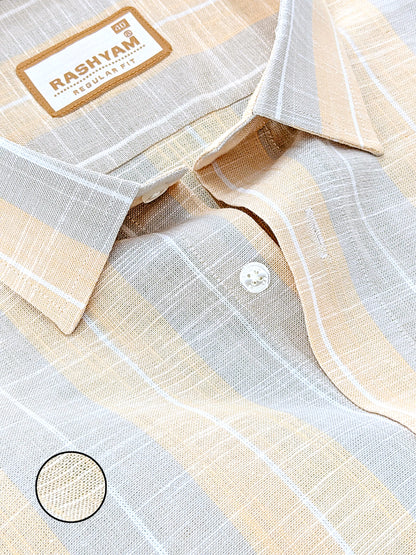 Premium Linen Cotton Mustard With Grey Formal Shirt For Men