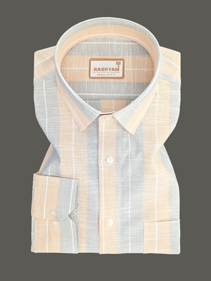 Premium Linen Cotton Mustard With Grey Formal Shirt For Men