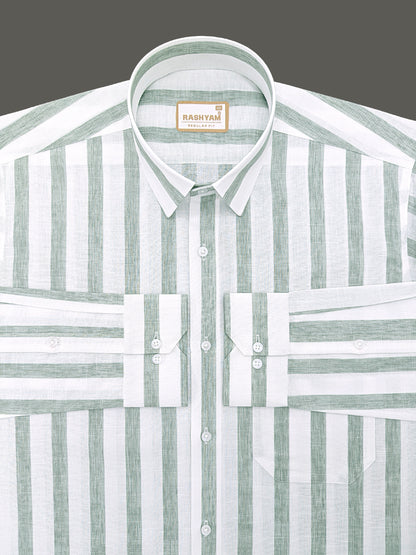 Premium Cotton Lime Green Line On white Formal Shirt For Men