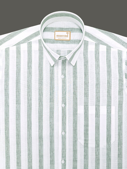 Premium Cotton Lime Green Line On white Formal Shirt For Men