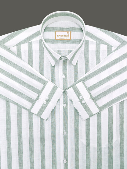 Premium Cotton Lime Green Line On white Formal Shirt For Men