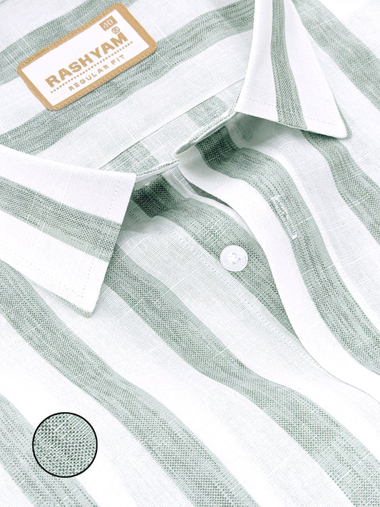 Premium Cotton Lime Green Line On white Formal Shirt For Men