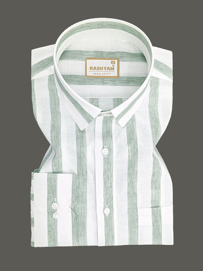 Premium Cotton Lime Green Line On white Formal Shirt For Men