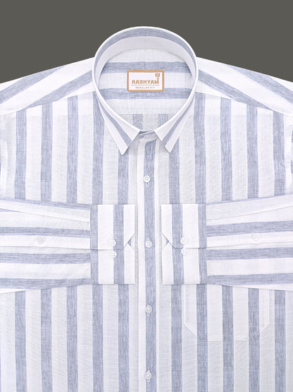 Premium Cotton Ice blue Line On white Formal Shirt For Men