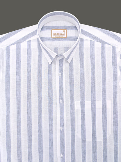 Premium Cotton Ice blue Line On white Formal Shirt For Men