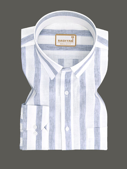 Premium Cotton Ice blue Line On white Formal Shirt For Men