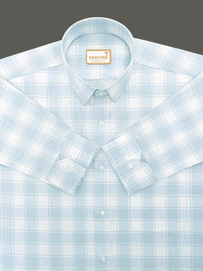 Spello Premium Cotton Light Blue with White Checks Formal Shirt For Men