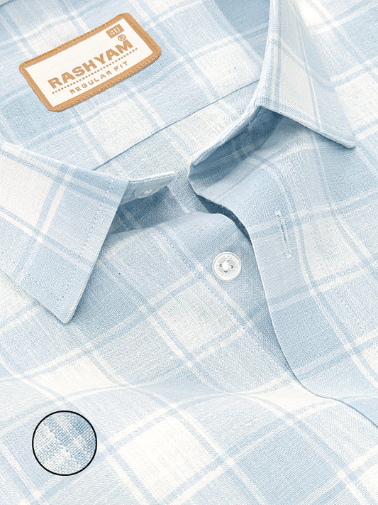 Spello Premium Cotton Light Blue with White Checks Formal Shirt For Men