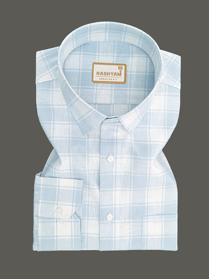 Spello Premium Cotton Light Blue with White Checks Formal Shirt For Men
