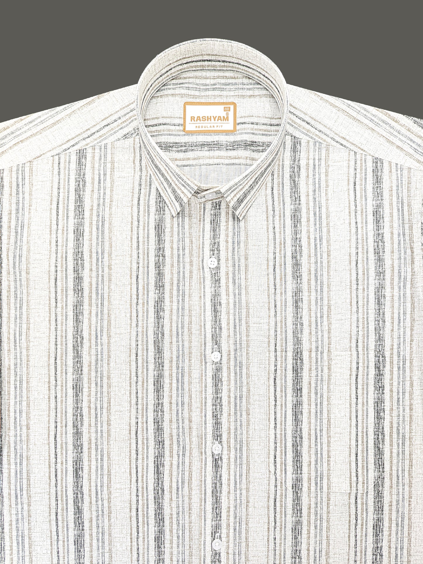 Premium Linen Cotton Black And Brown Multi Line on Cream Formal Shirt
