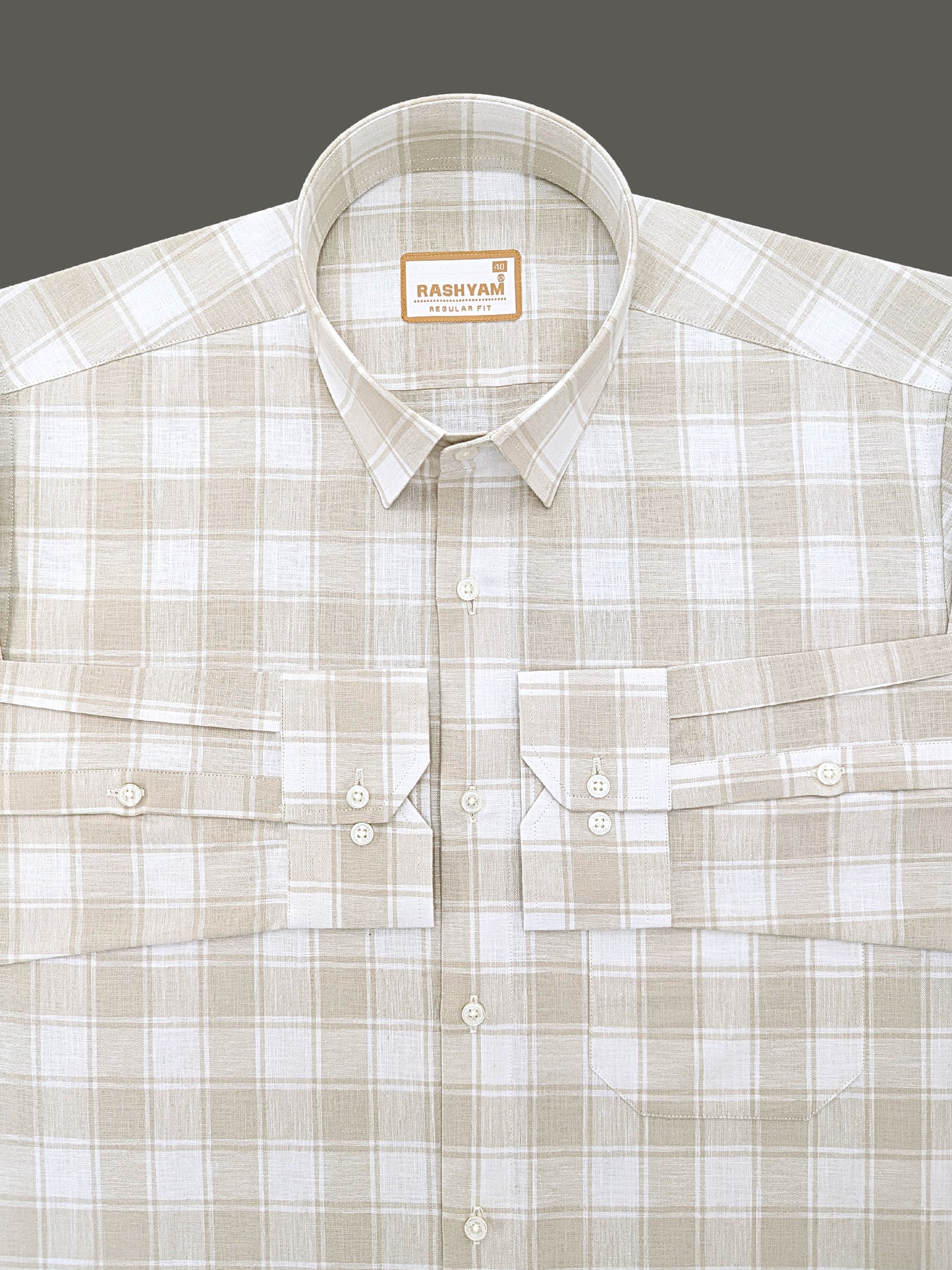 Spello Premium Cotton Light Brown with White Checks Formal Shirt For Men