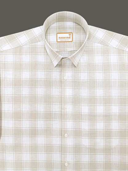 Spello Premium Cotton Light Brown with White Checks Formal Shirt For Men