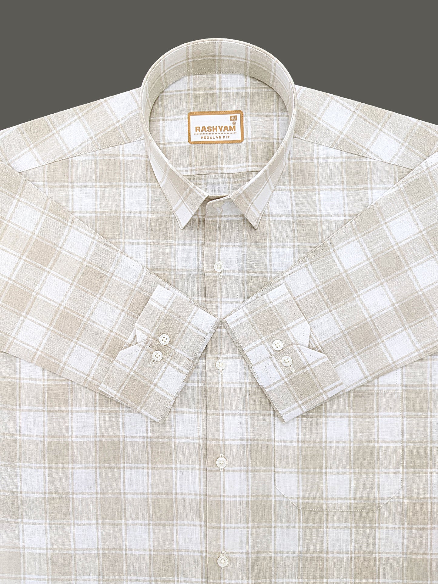 Spello Premium Cotton Light Brown with White Checks Formal Shirt For Men