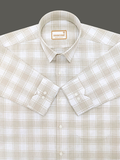 Spello Premium Cotton Light Brown with White Checks Formal Shirt For Men
