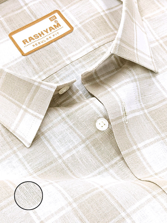 Spello Premium Cotton Light Brown with White Checks Formal Shirt For Men