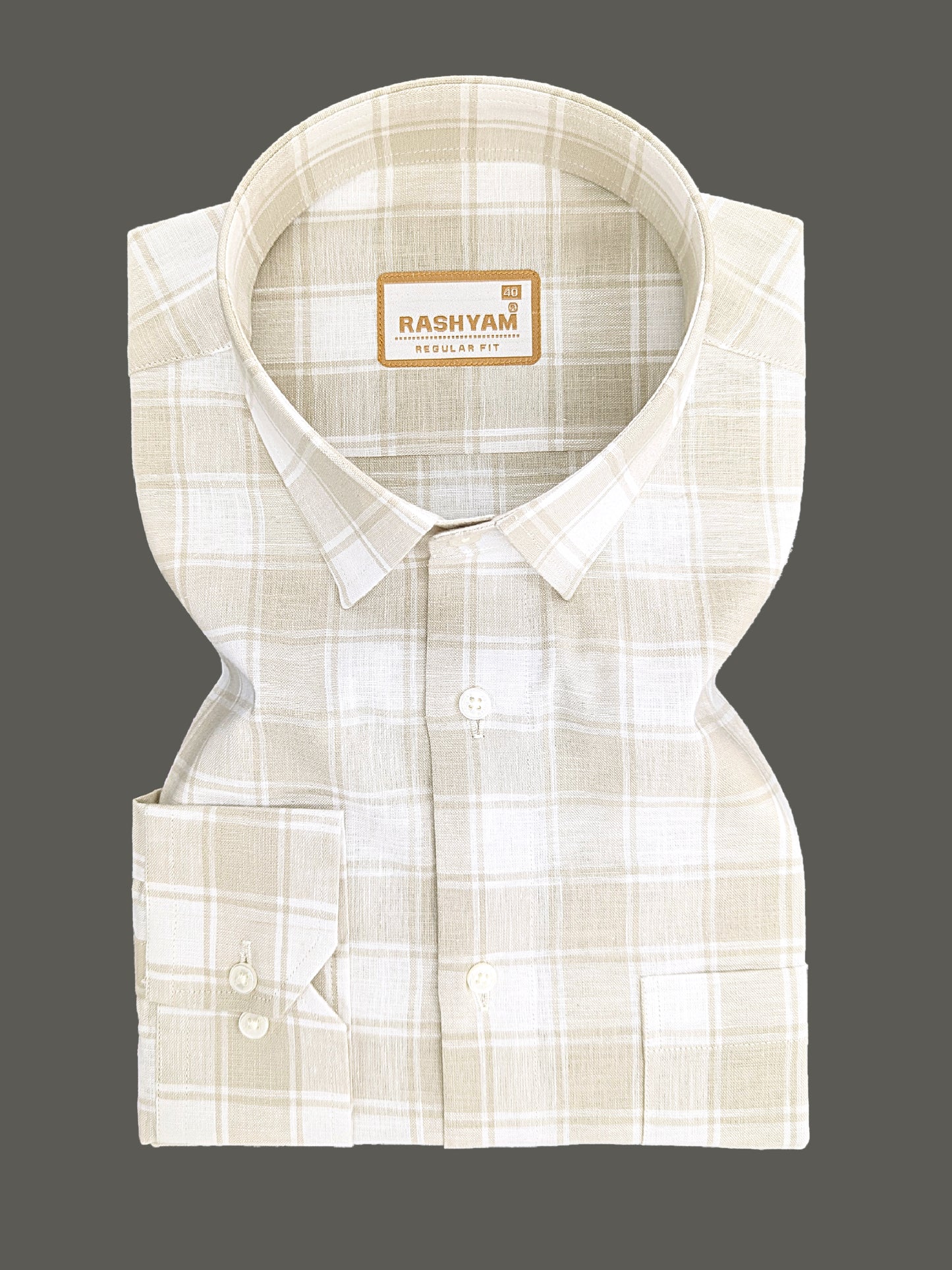Spello Premium Cotton Light Brown with White Checks Formal Shirt For Men