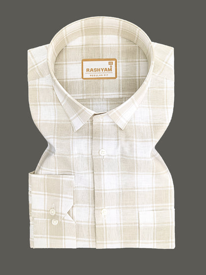 Spello Premium Cotton Light Brown with White Checks Formal Shirt For Men