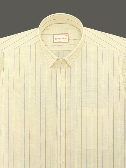Premium Linen Cotton Greyish Line On Yellow Formal Shirt For Men