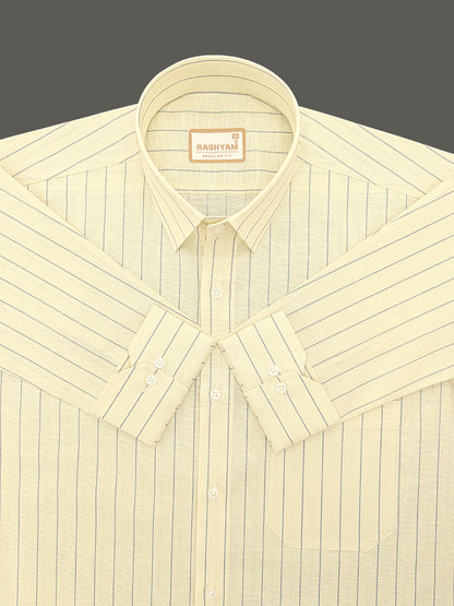 Premium Linen Cotton Greyish Line On Yellow Formal Shirt For Men