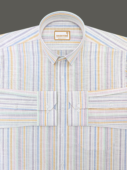 Premium Luxurious Linen Cotton Multi Color Stripe Formal Shirt For Men