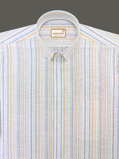 Premium Luxurious Linen Cotton Multi Color Stripe Formal Shirt For Men