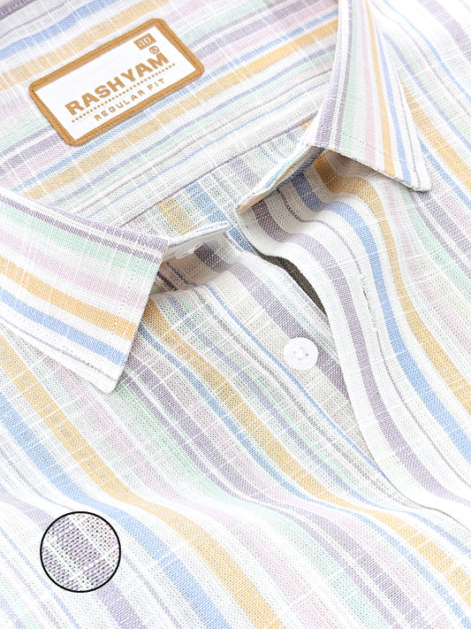Premium Luxurious Linen Cotton Multi Color Stripe Formal Shirt For Men