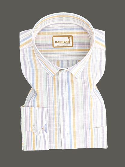 Premium Luxurious Linen Cotton Multi Color Stripe Formal Shirt For Men