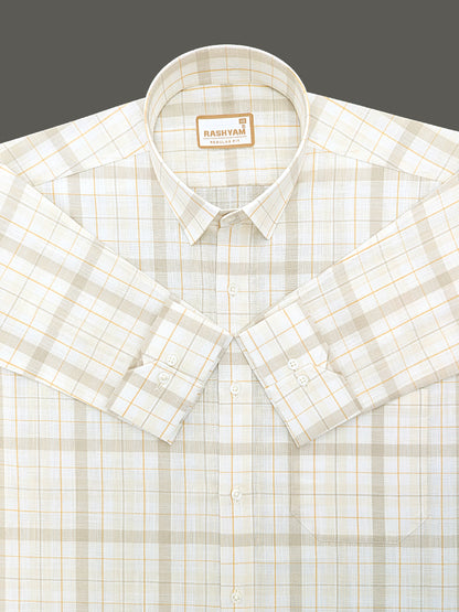 Premium Cotton Beige Cream with Golden Yellow Checks Shirt For Men