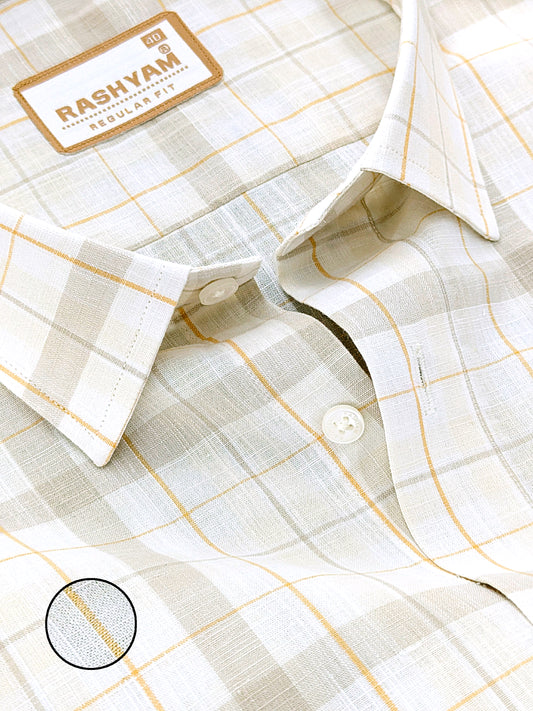Premium Cotton Beige Cream with Golden Yellow Checks Shirt For Men