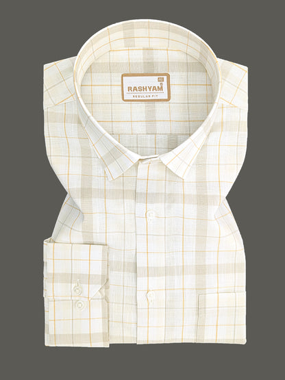 Premium Cotton Beige Cream with Golden Yellow Checks Shirt For Men
