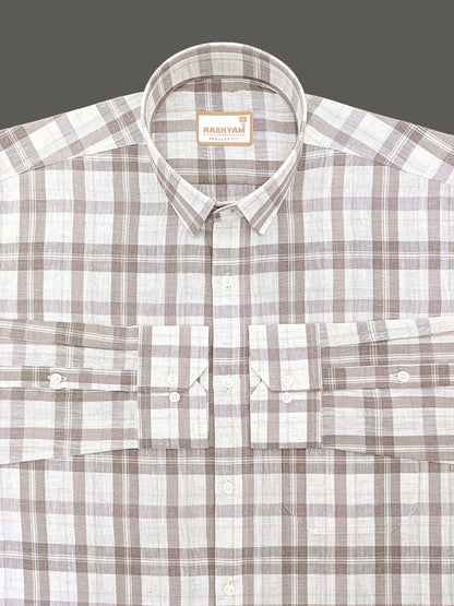Premium Cotton Warm Beige with Dusty Brown Checks Shirt For Men
