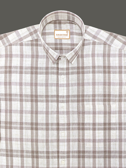 Premium Cotton Warm Beige with Dusty Brown Checks Shirt For Men